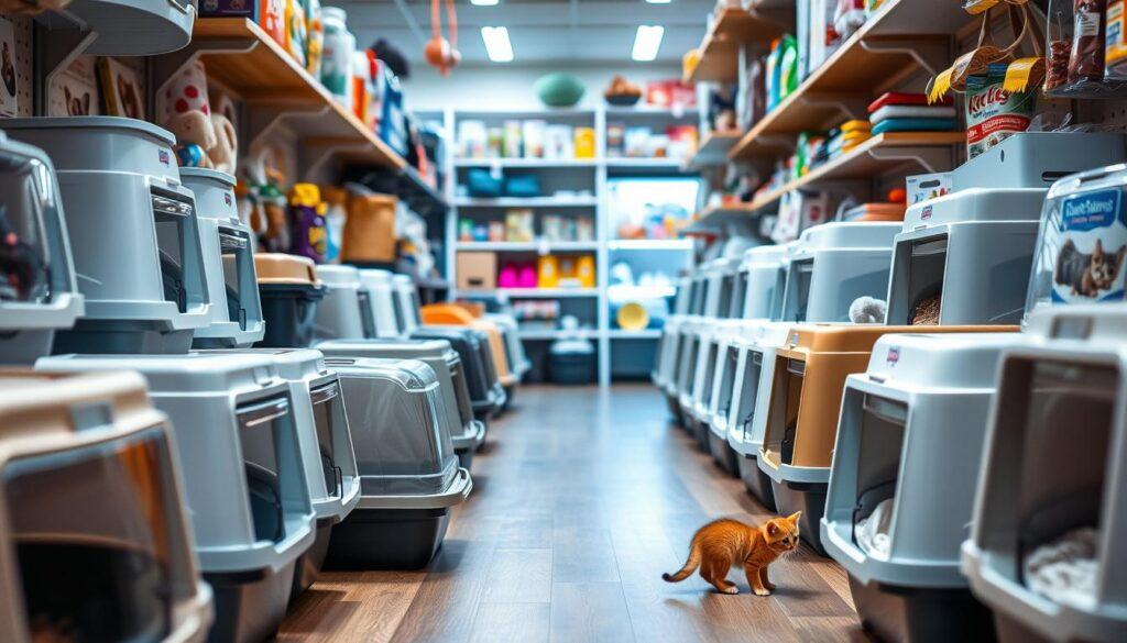 choosing litter box for kittens kitten in a store full of litter boxes